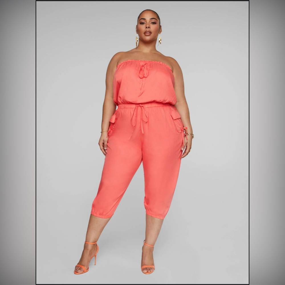Fashion to Figure coral strapless utility jumpsuit